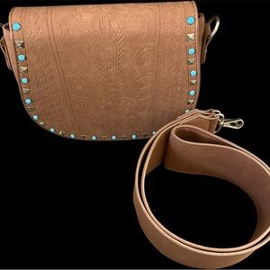 Kiss me Couture Brown Embossed Leather Bag with Stud Accents gorgeous boho bag